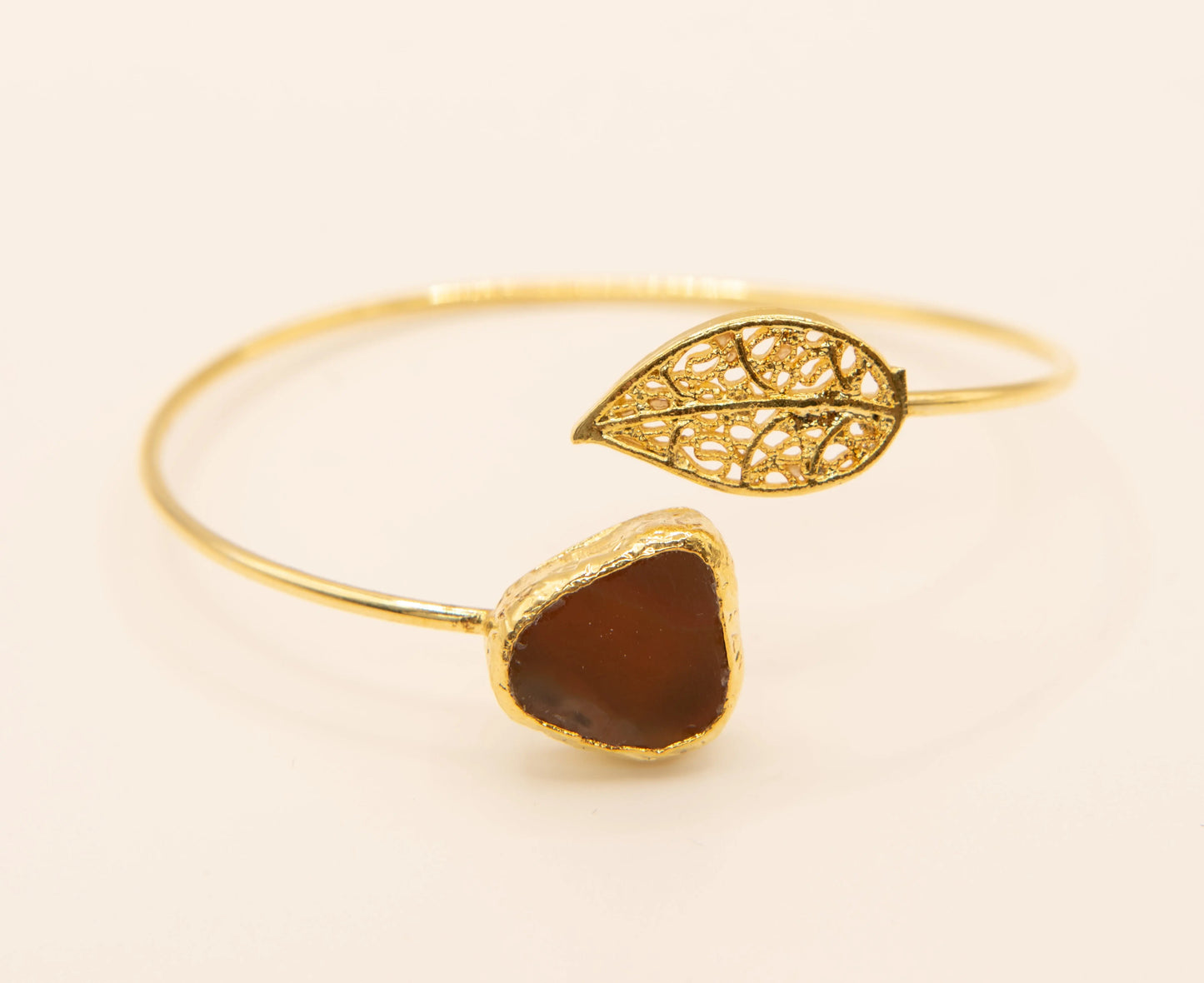 Gold Plated Leaf and Amber Tear Drop Stone Bracelet Hey Bou