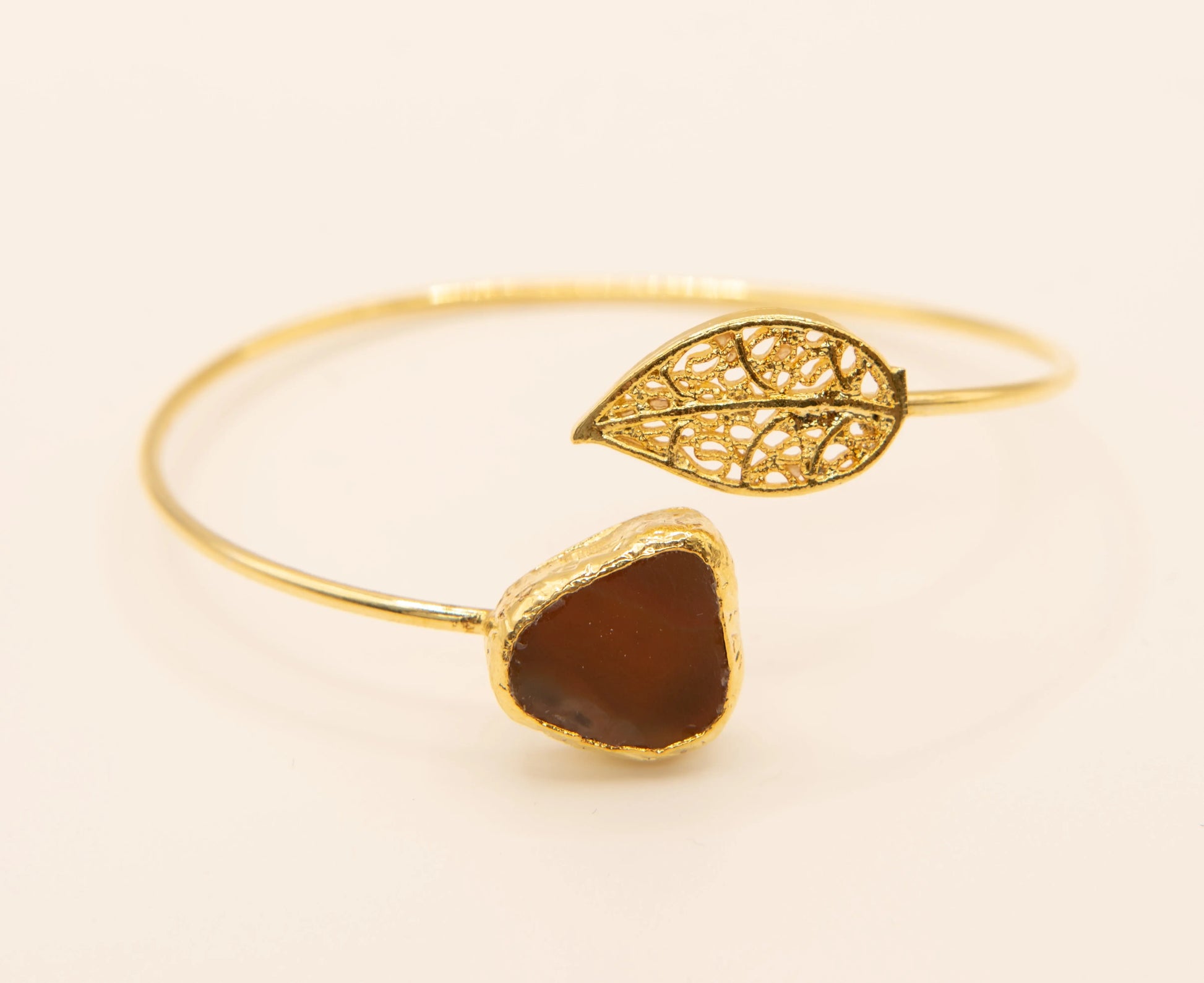 Gold Plated Leaf and Amber Tear Drop Stone Bracelet Hey Bou