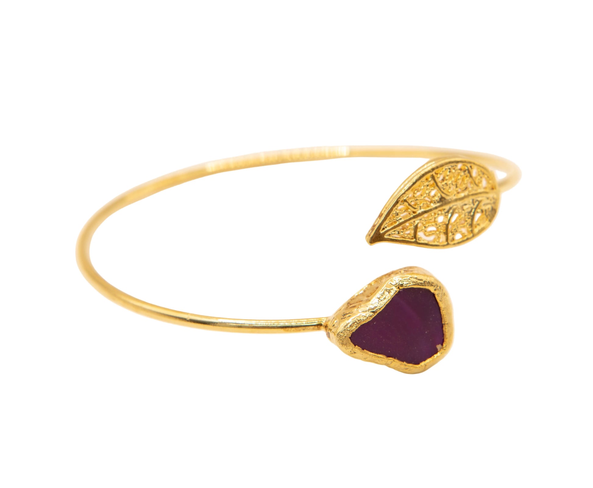 Gold Plated Purple Teardrop Stone and Leaf Bracelet Hey Bou