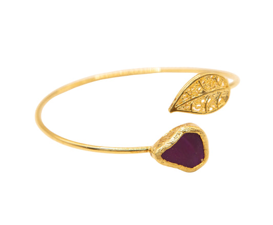 Gold Plated Purple Teardrop Stone and Leaf Bracelet Hey Bou