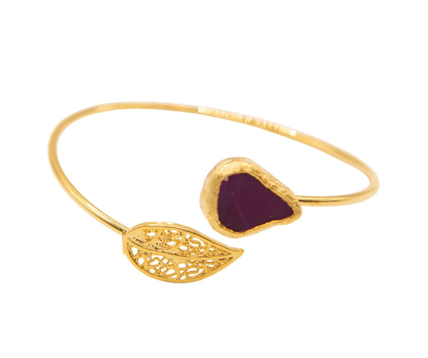 Gold Plated Purple Teardrop Stone and Leaf Bracelet Hey Bou