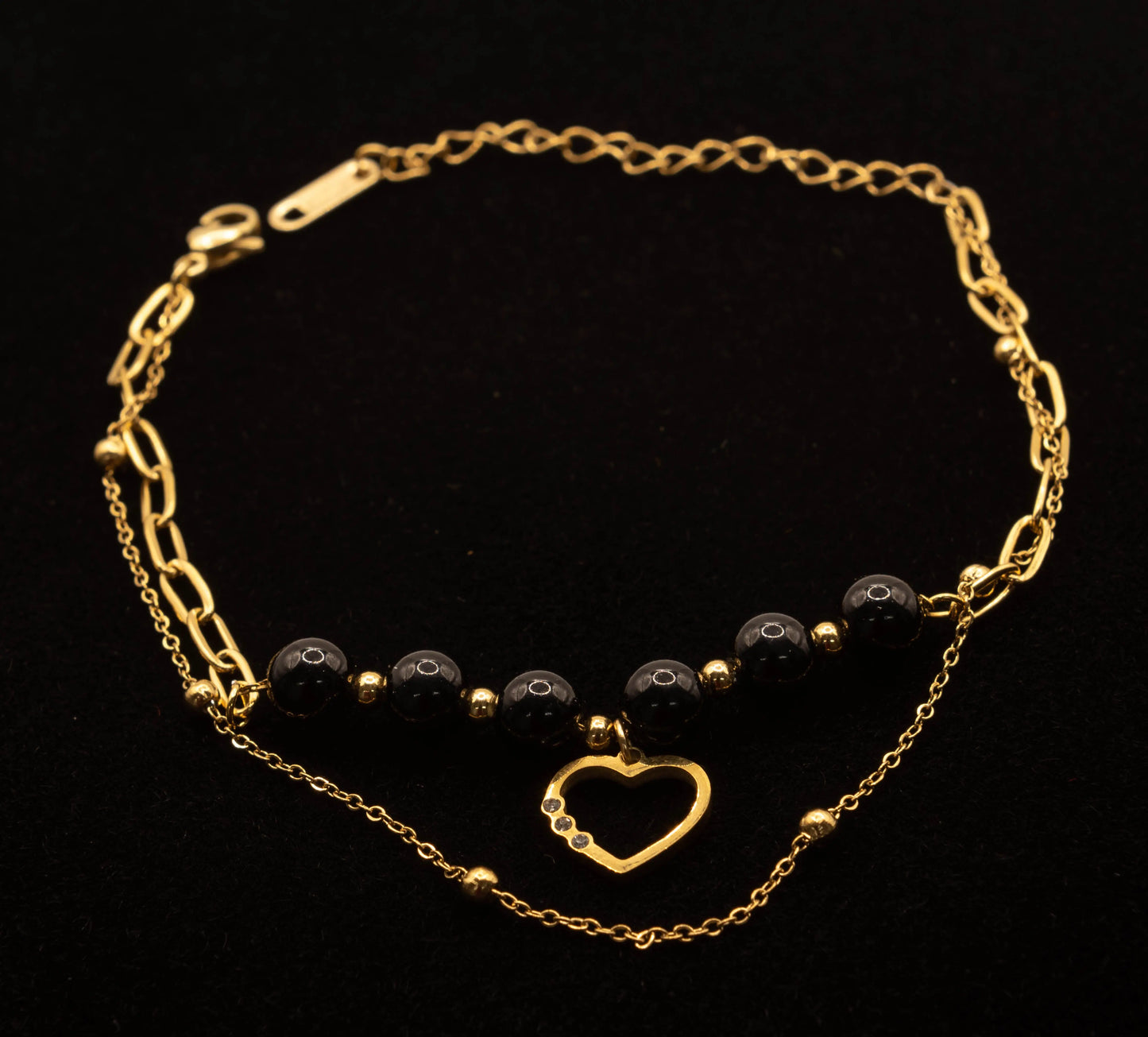 Gold & Silver Plated Stainless Steel Heart Bead Bracelet Hey Bou
