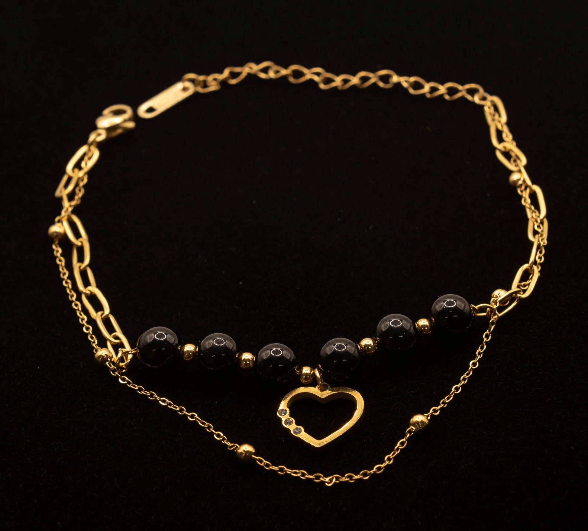 Gold & Silver Plated Stainless Steel Heart Bead Bracelet Hey Bou